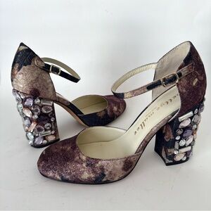 Bettye Muller Anthropologie Jeweled Block Heel Mary Jane Pumps